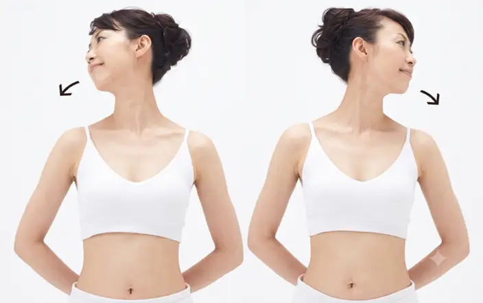 首の側面にある胸鎖乳突筋をストレッチする女性