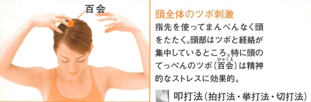 頭のツボ（百会）を押す