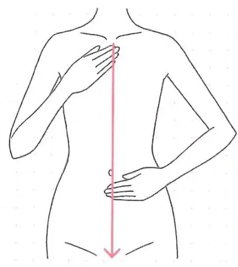 春バテケアのリンパマッサージ１ー胸からおなかまでをさする。